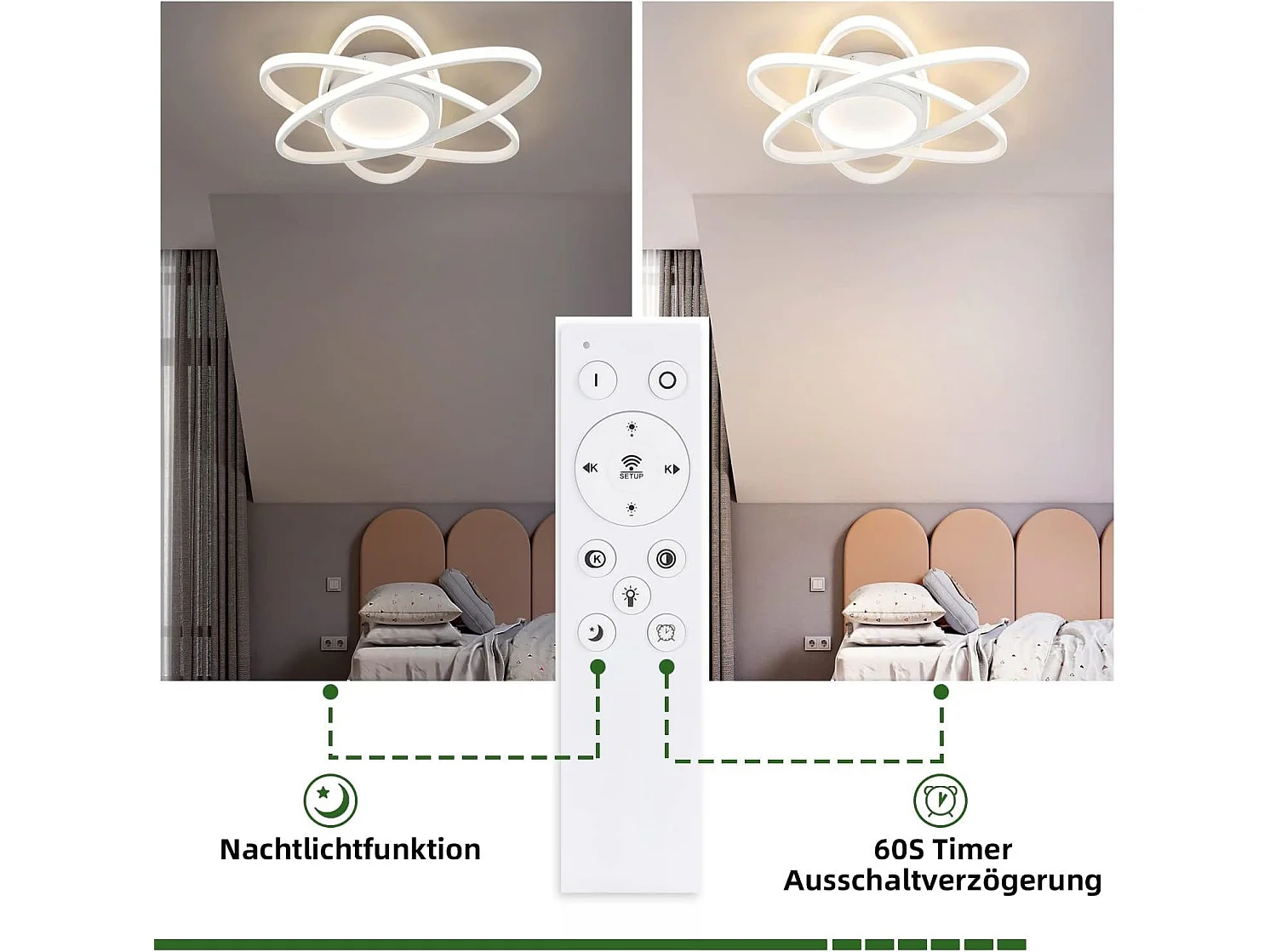 NETTLIFE Plafonnier LED Design Moderne avec Télécommande 77W Dimmable Salon Lampe de Cuisine pour Chambre Cuisine Couloir Bureau