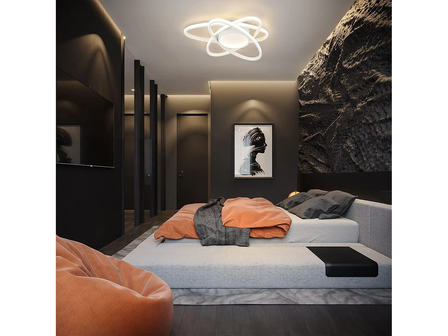 NETTLIFE Plafonnier LED Design Moderne avec Télécommande 77W Dimmable Salon Lampe de Cuisine pour Chambre Cuisine Couloir Bureau