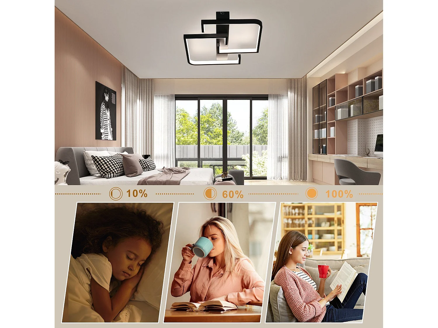 LED Deckenleuchte 45w Metall 60cm Wohnzimmer Dimmbar Mit Fernbedienung Schwarz Modernes Design