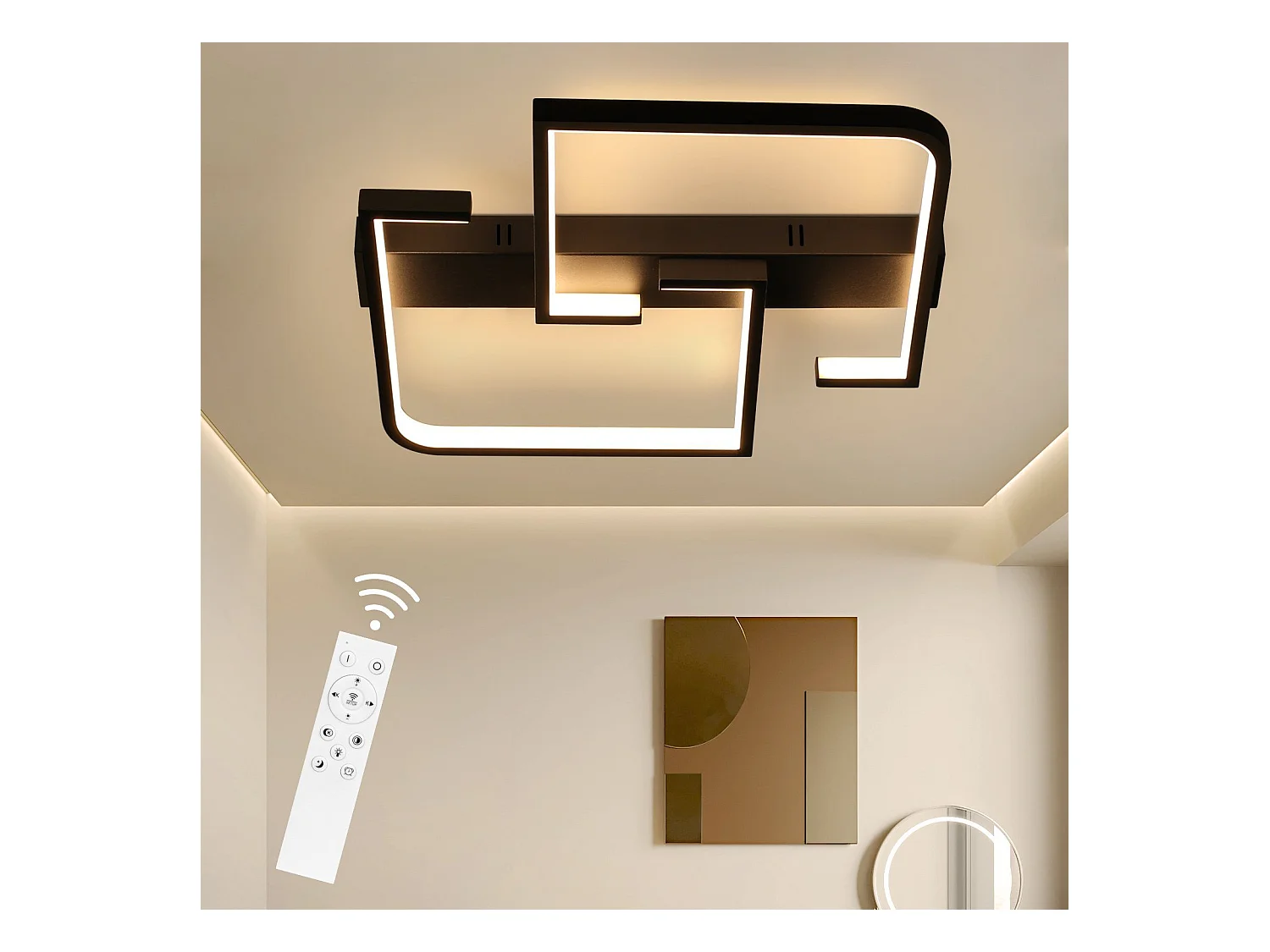 NETTLIFE Plafondlamp LED - vierkant - Zwart - 60cm - 2-Lichts - 3000-6500K Dimbaar - Moderne Slaapkamerverlichting - Metaal - voor Keuken | Woonkamer | Hotel - 45W