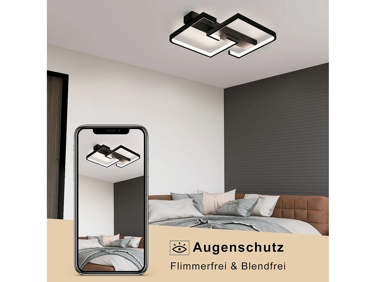 NETTLIFE Plafonnier LED 45W Métal 60CM Salon Dimmable avec Télécommande Noir Design Moderne pour Chambre Salle à Manger Cuisine d'étude