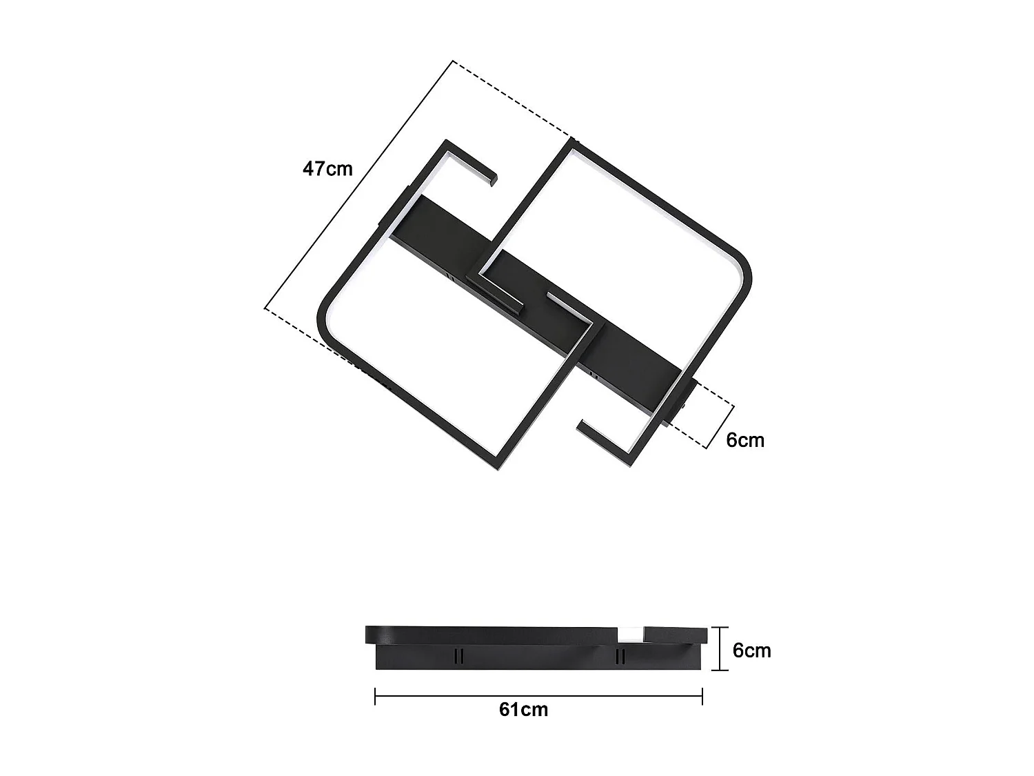 NETTLIFE Plafonnier LED 45W Métal 60CM Salon Dimmable avec Télécommande Noir Design Moderne pour Chambre Salle à Manger Cuisine d'étude