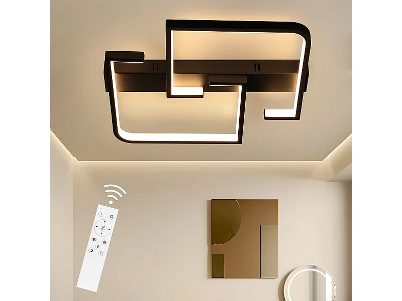 NETTLIFE lampa sufitowa LED 45W metal 60CM salon z możliwością przyciemniania za pomocą pilota czarny nowoczesny design do sypialni jadalnia gabinet kuchnia