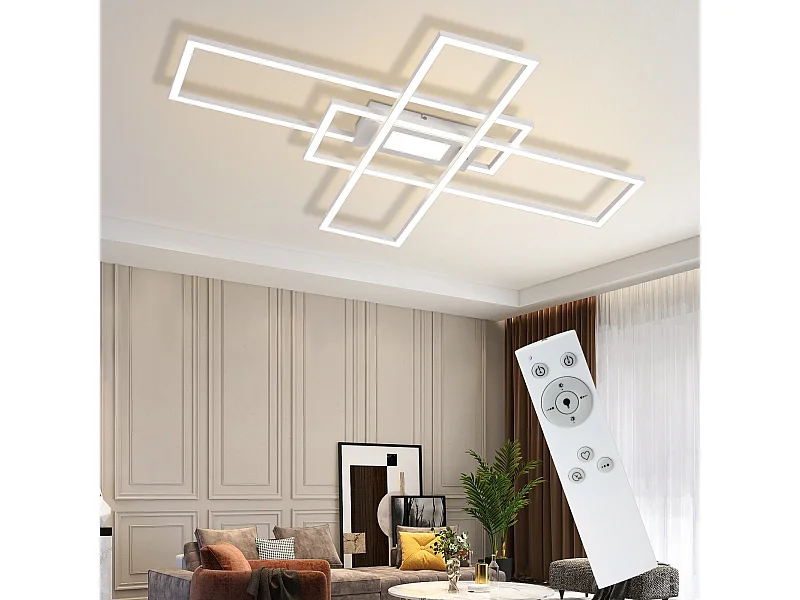 NETTLIFE Plafondlamp LED - vierkant - Wit - 3-Lichts - 3000 -6500K Dimbaar - Metaal - 50W - Moderne Slaapkamerverlichting - voor Woonkamer | Keuken | Hotel - 99cm