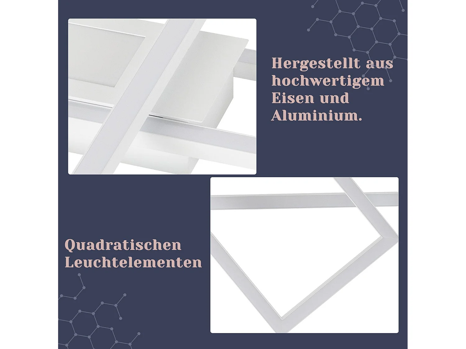 NETTLIFE Plafondlamp LED - vierkant - Wit - 3-Lichts - 3000 -6500K Dimbaar - Metaal - 50W - Moderne Slaapkamerverlichting - voor Woonkamer | Keuken | Hotel - 99cm