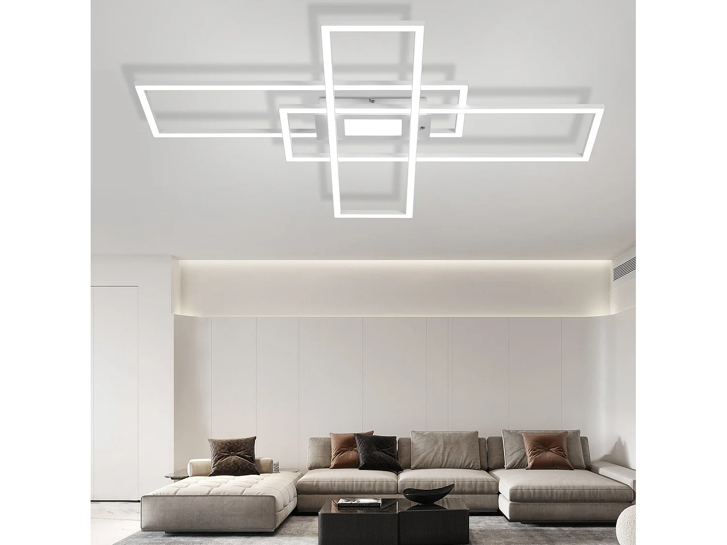 NETTLIFE Plafondlamp LED - vierkant - Wit - 3-Lichts - 3000 -6500K Dimbaar - Metaal - 50W - Moderne Slaapkamerverlichting - voor Woonkamer | Keuken | Hotel - 99cm