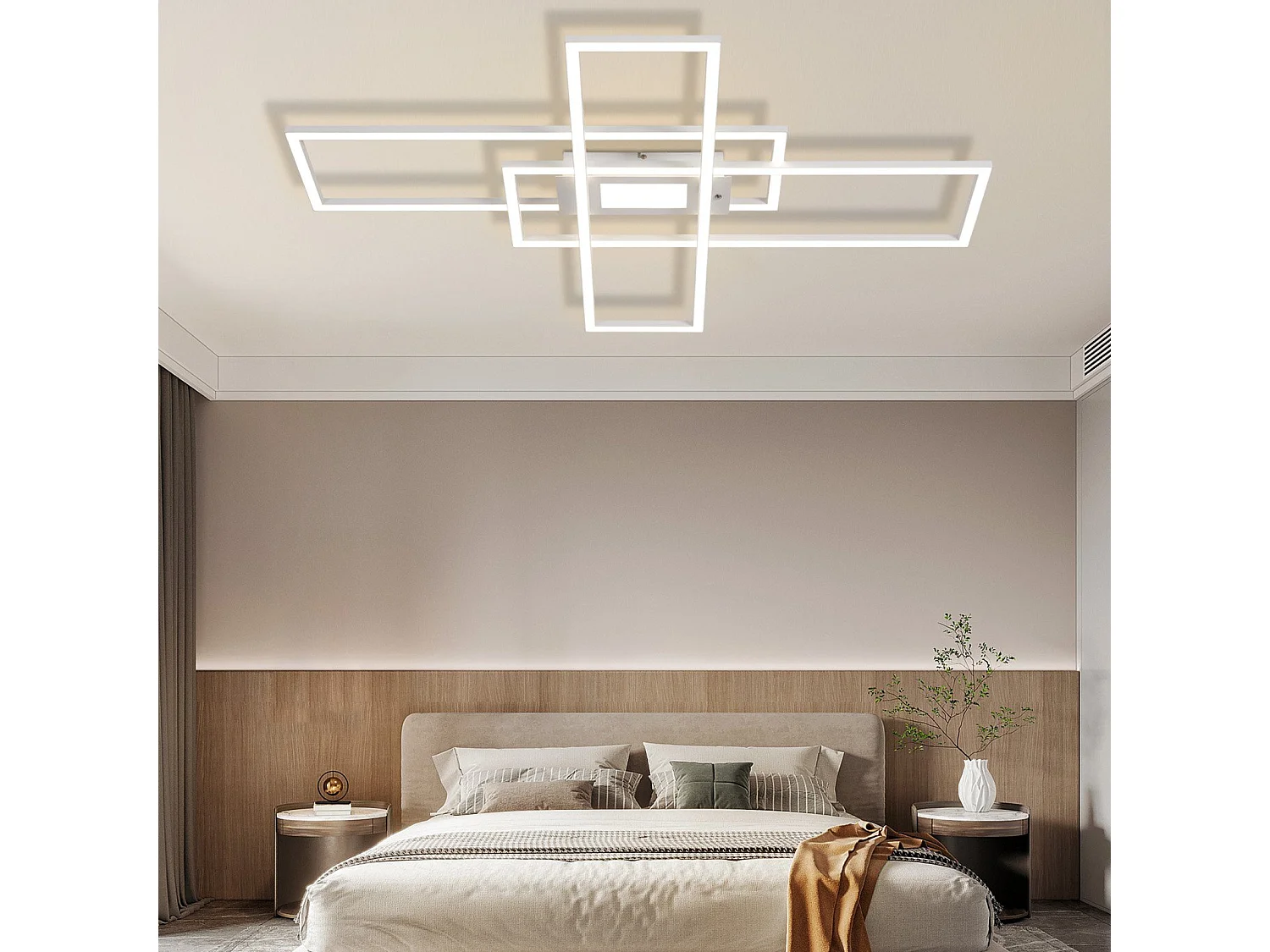 NETTLIFE Plafondlamp LED - vierkant - Wit - 3-Lichts - 3000 -6500K Dimbaar - Metaal - 50W - Moderne Slaapkamerverlichting - voor Woonkamer | Keuken | Hotel - 99cm