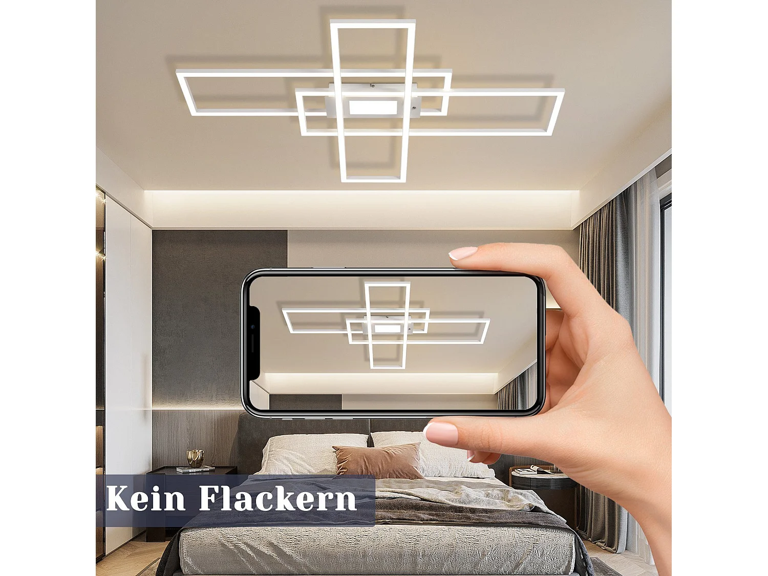 NETTLIFE Plafonnier LED Dimmable 50W Blanc avec Télécommande Design Moderne Salon Chambre Géométrique pour Cuisine Couloir