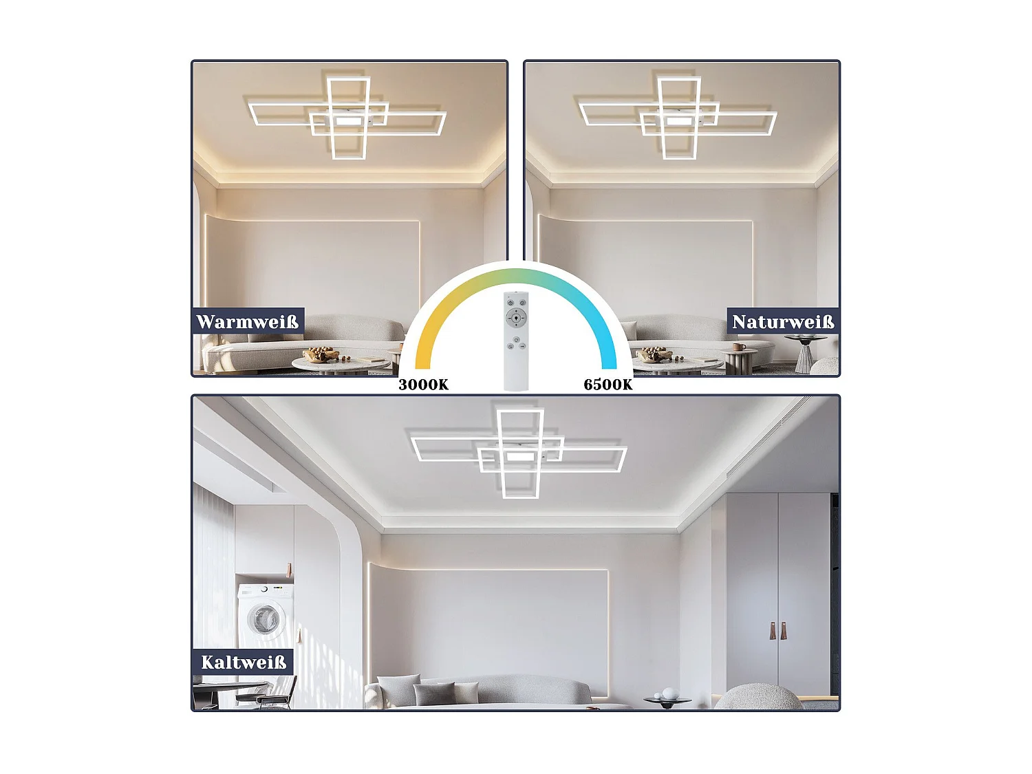 NETTLIFE Plafonnier LED Dimmable 50W Blanc avec Télécommande Design Moderne Salon Chambre Géométrique pour Cuisine Couloir