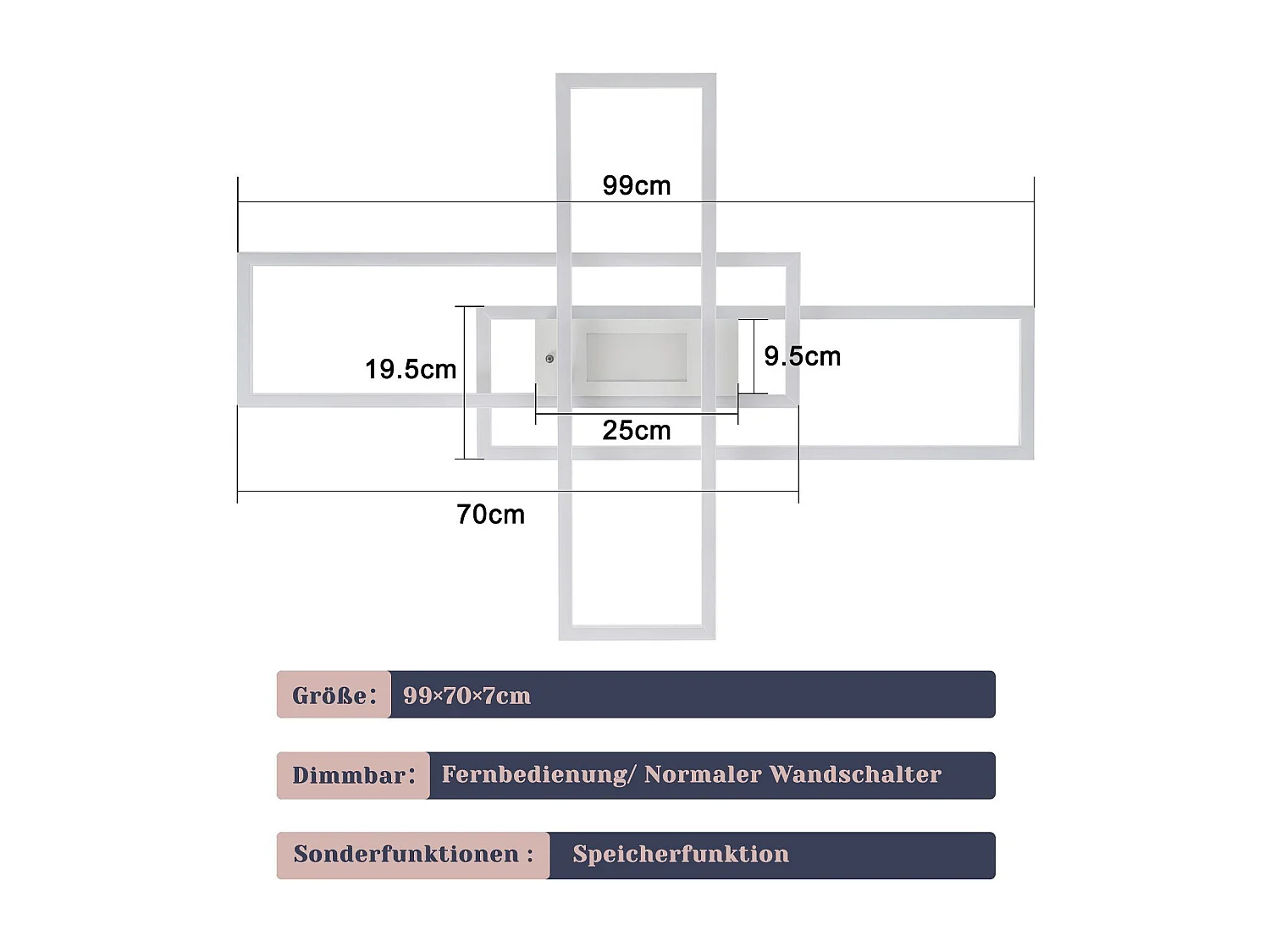 NETTLIFE Plafonnier LED Dimmable 50W Blanc avec Télécommande Design Moderne Salon Chambre Géométrique pour Cuisine Couloir