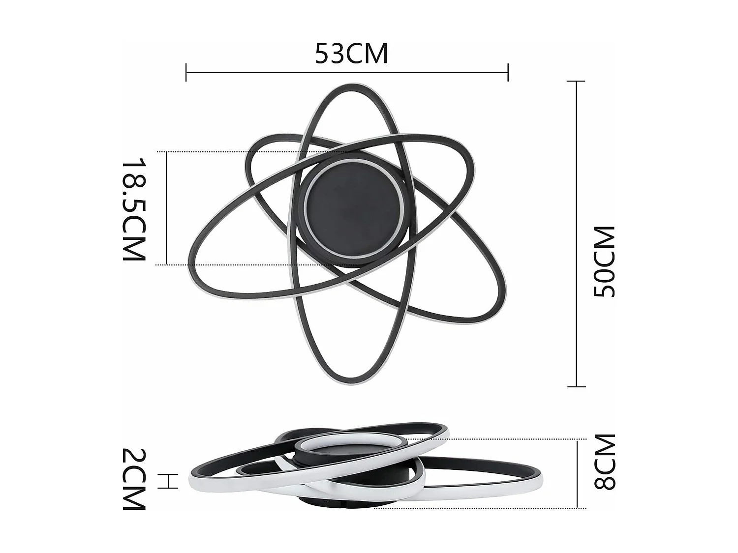 NETTLIFE Plafonnier LED Chambre d'enfant Lampe à intensité variable 48 W Noir Salon avec télécommande 3000K-6500K Moderne pour Chambre Cuisine Balcon