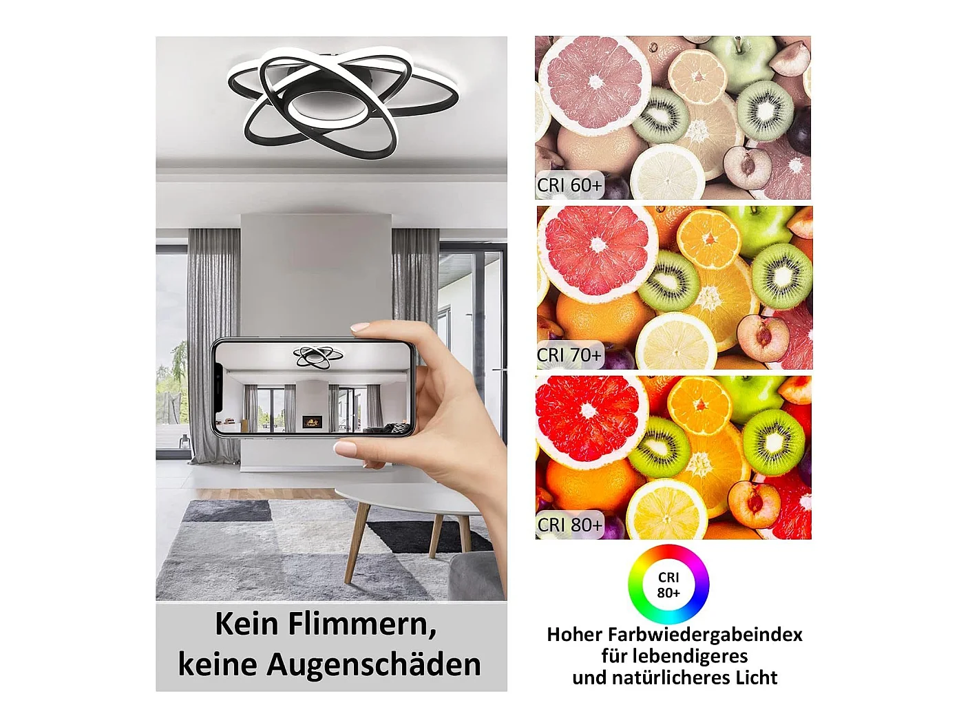 NETTLIFE Plafonnier LED Chambre d'enfant Lampe à intensité variable 48 W Noir Salon avec télécommande 3000K-6500K Moderne pour Chambre Cuisine Balcon