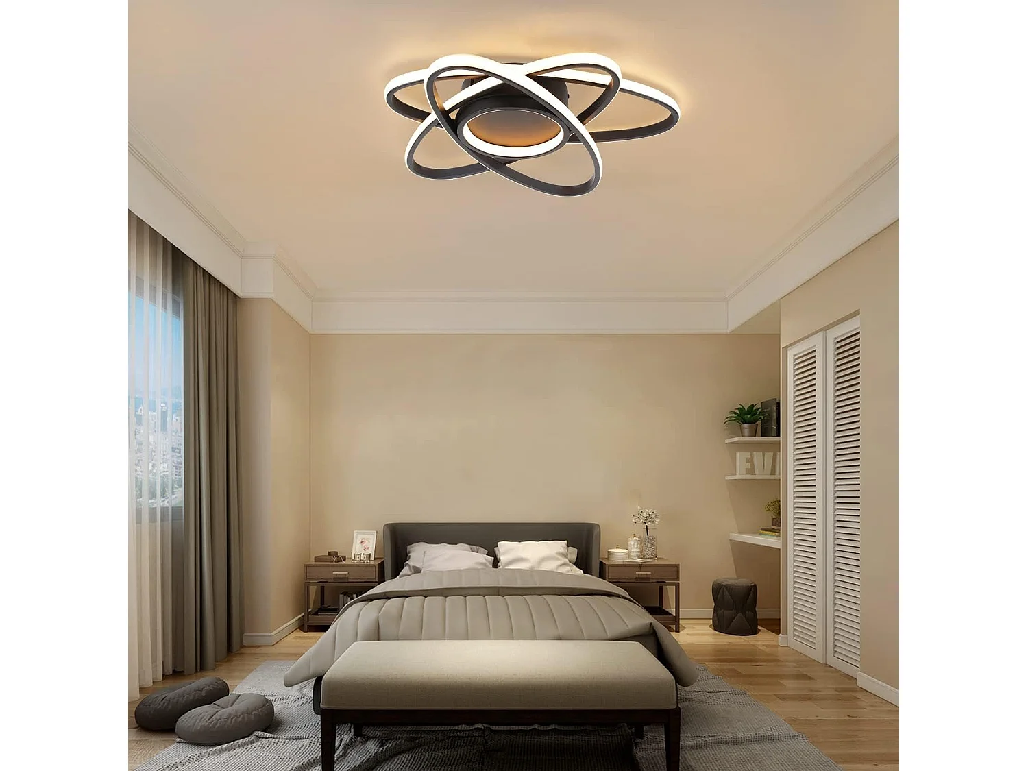 NETTLIFE Plafonnier LED Chambre d'enfant Lampe à intensité variable 48 W Noir Salon avec télécommande 3000K-6500K Moderne pour Chambre Cuisine Balcon