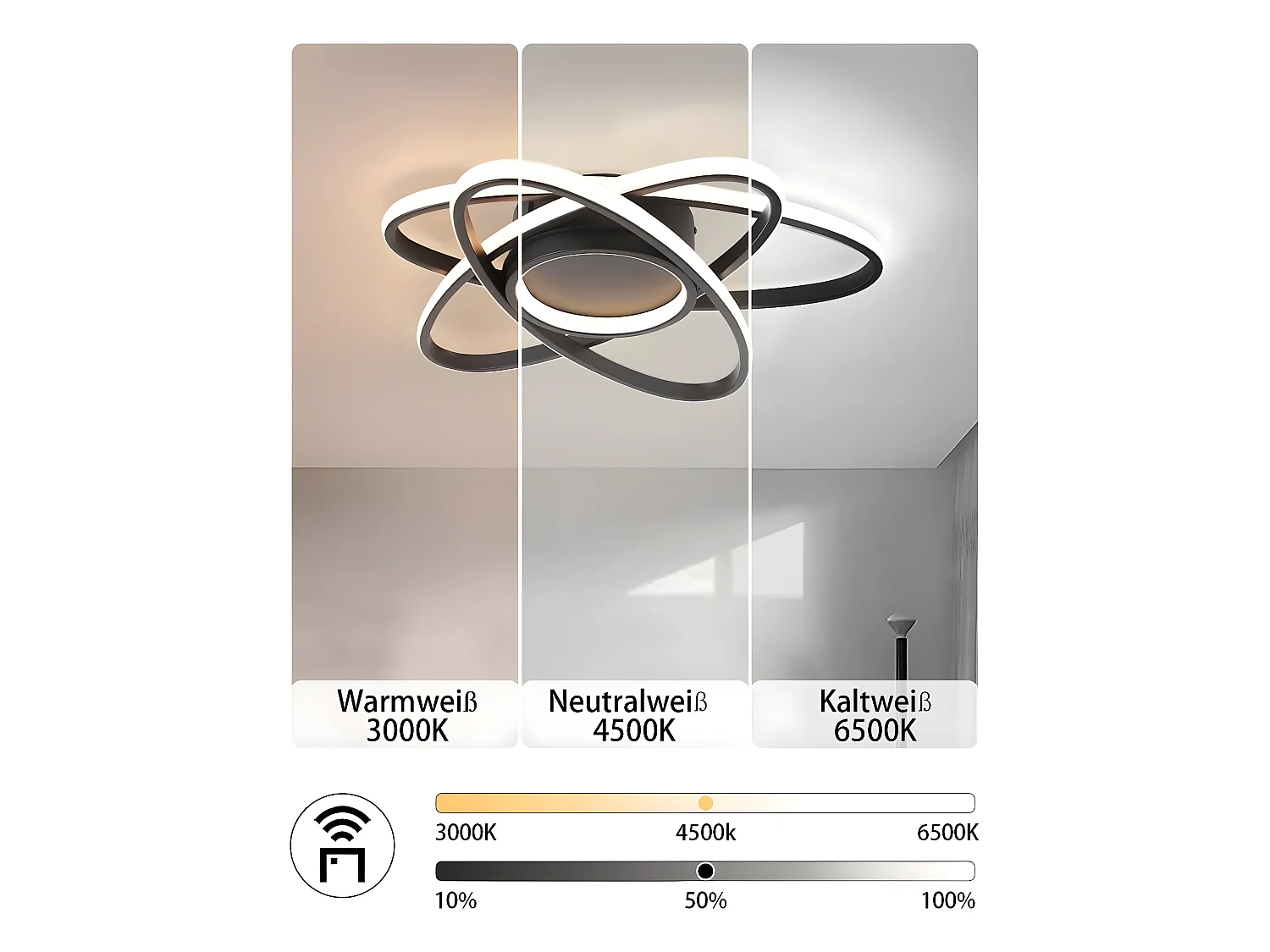 NETTLIFE Plafonnier LED Chambre d'enfant Lampe à intensité variable 48 W Noir Salon avec télécommande 3000K-6500K Moderne pour Chambre Cuisine Balcon