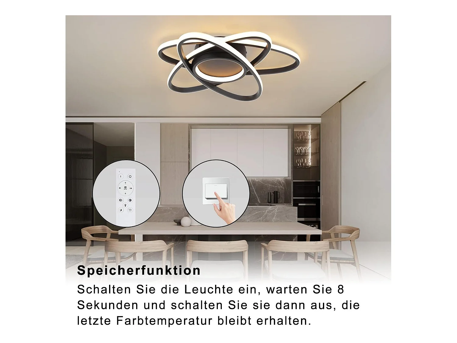 NETTLIFE Plafonnier LED Chambre d'enfant Lampe à intensité variable 48 W Noir Salon avec télécommande 3000K-6500K Moderne pour Chambre Cuisine Balcon