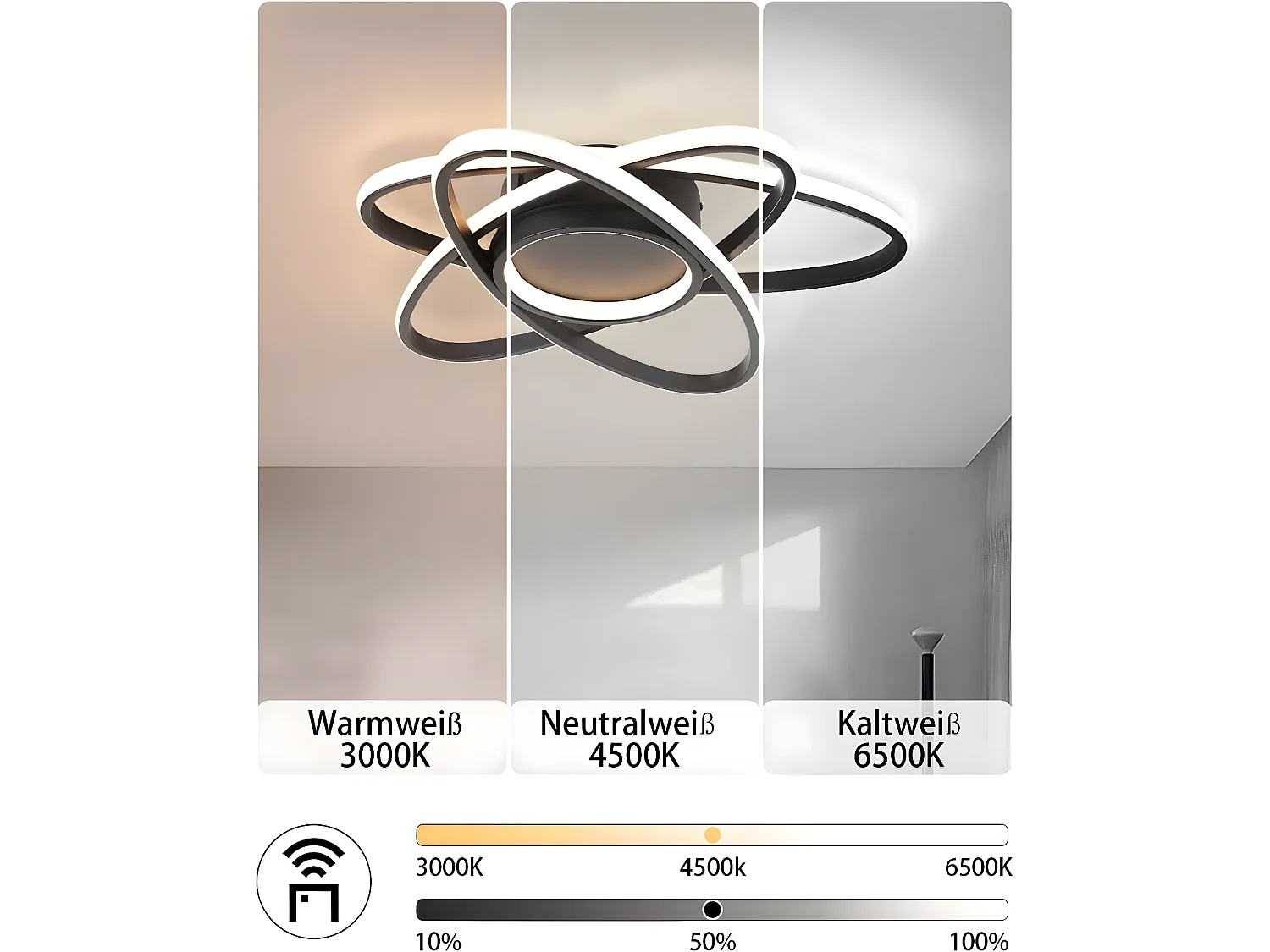 NETTLIFE Plafonnier LED Chambre d'enfant Lampe à intensité variable 48 W Noir Salon avec télécommande 3000K-6500K Moderne pour Chambre Cuisine Balcon