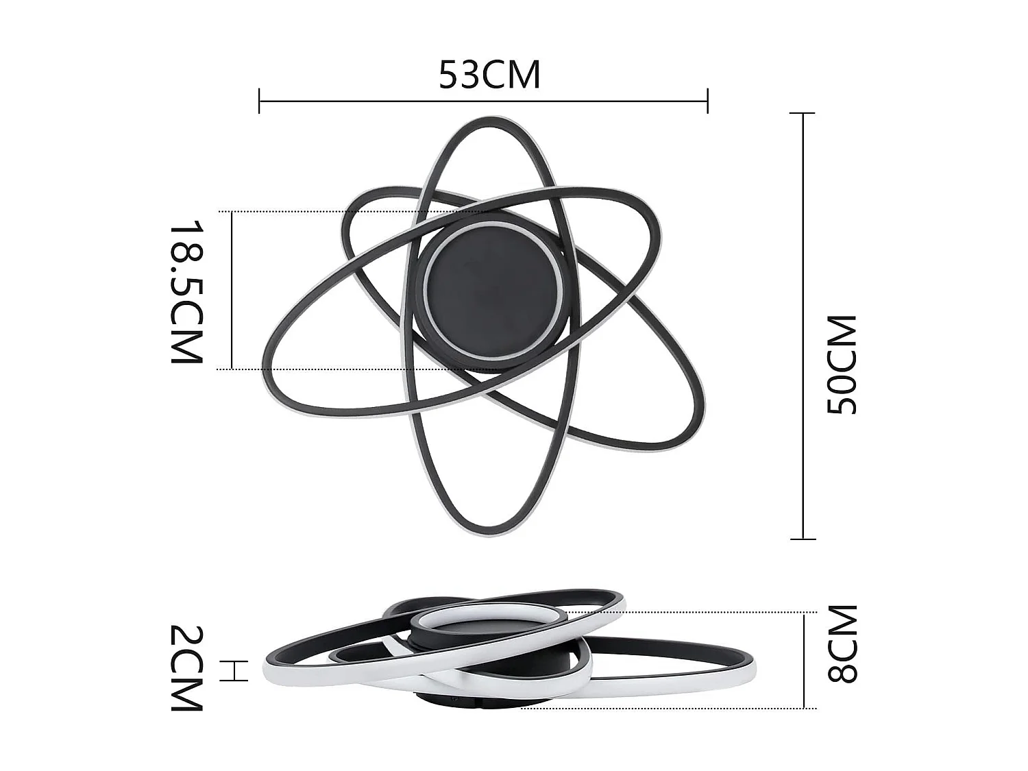 NETTLIFE Plafonnier LED Chambre d'enfant Lampe à intensité variable 48 W Noir Salon avec télécommande 3000K-6500K Moderne pour Chambre Cuisine Balcon