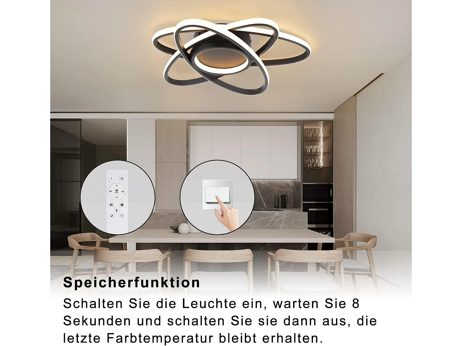 NETTLIFE Plafonnier LED Chambre d'enfant Lampe à intensité variable 48 W Noir Salon avec télécommande 3000K-6500K Moderne pour Chambre Cuisine Balcon