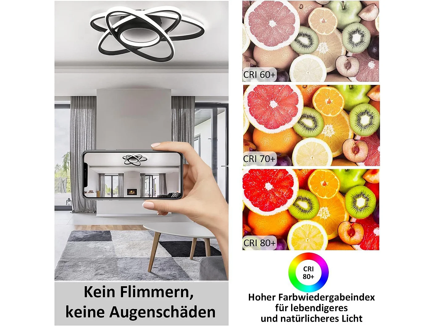 NETTLIFE Plafonnier LED Chambre d'enfant Lampe à intensité variable 48 W Noir Salon avec télécommande 3000K-6500K Moderne pour Chambre Cuisine Balcon