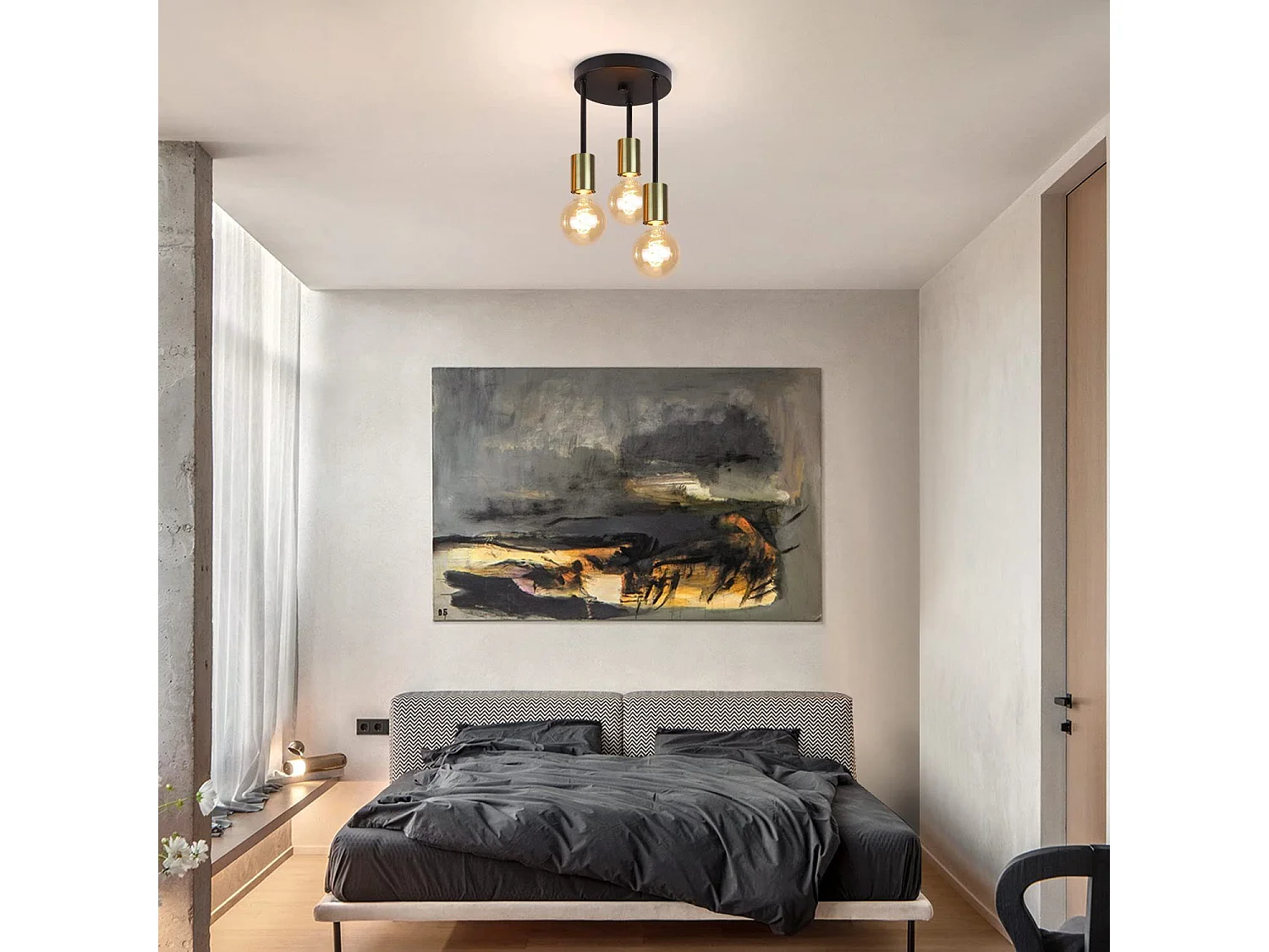 NETTLIFE Plafondlamp - 3xE27 - goud - vintage plafondlamp - Industriële plafondspots - voor eetkamer keuken hal woonkamer - zonder lampen - 18cm