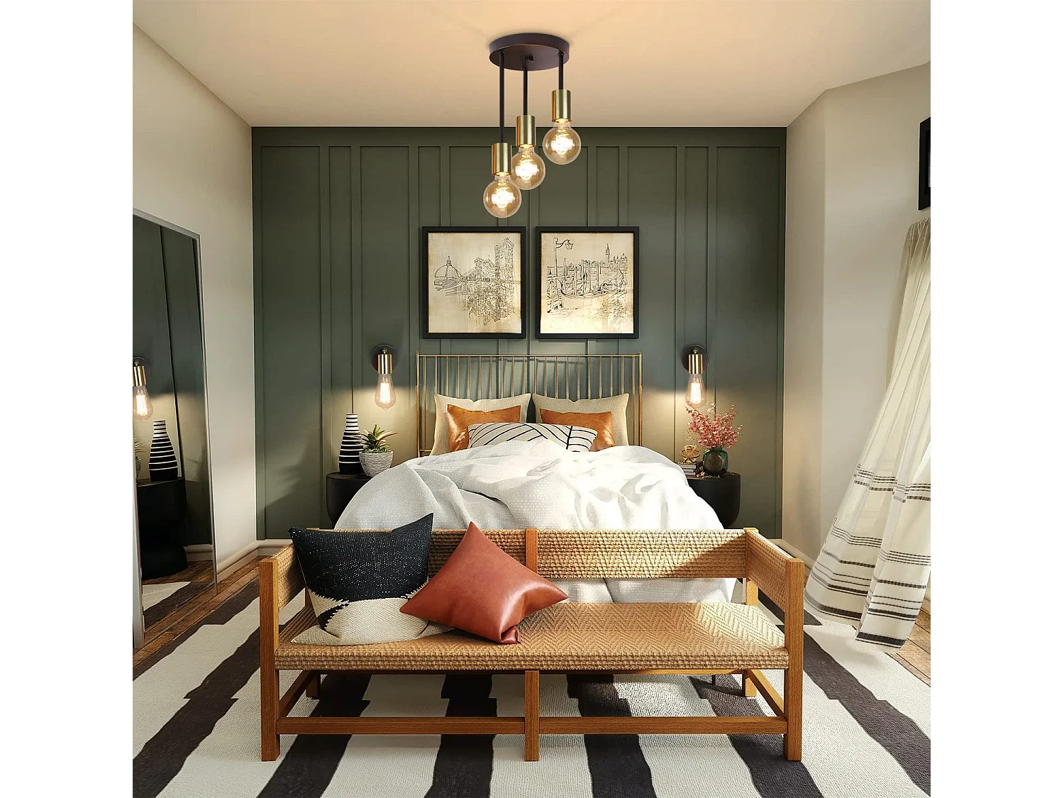 NETTLIFE Plafonnier 3 Spots E27 Suspendu Vintage Noir Or avec Lustre Industriel Moderne pour Salle à Manger Cuisine Couloir Salon Bar, Max. 25w