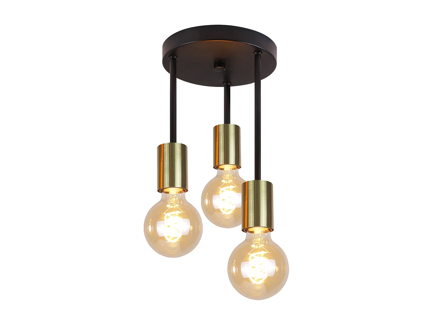 NETTLIFE Plafonnier 3 Spots E27 Suspendu Vintage Noir Or avec Lustre Industriel Moderne pour Salle à Manger Cuisine Couloir Salon Bar, Max. 25w