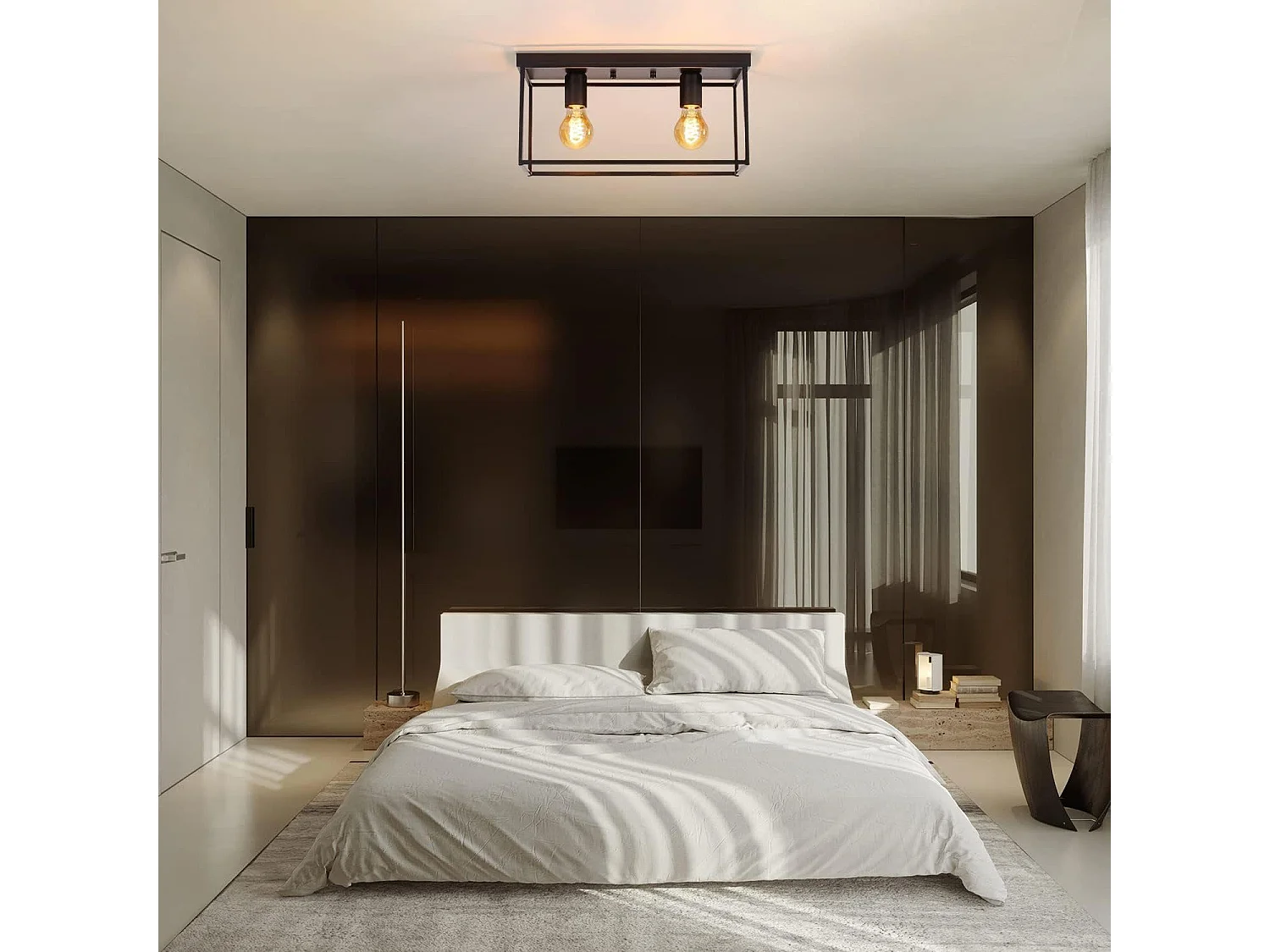 NETTLIFE Plafondlamp E27 - vierkant - 2-Lichts - Retro Plafondverlichting - Zwart - Vintage - Metalen Lamp - voor Slaapkamer | Woonkamer | Gang | Keuken - Max.25W