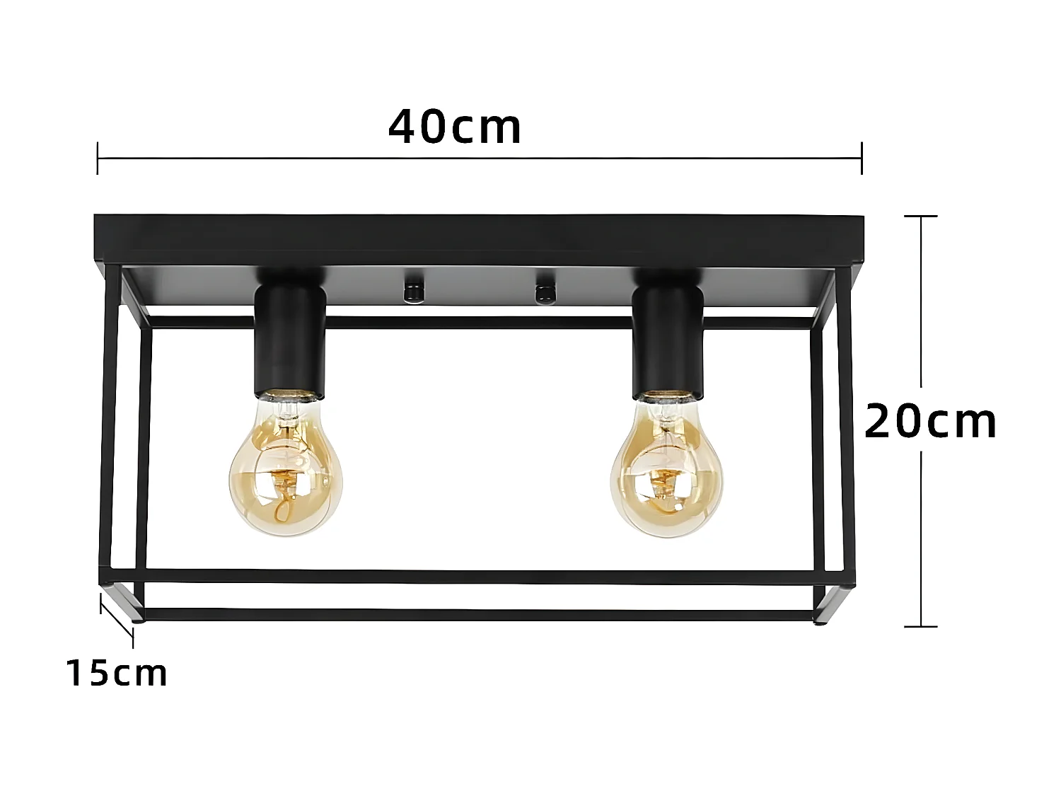NETTLIFE Plafondlamp E27 - vierkant - 2-Lichts - Retro Plafondverlichting - Zwart - Vintage - Metalen Lamp - voor Slaapkamer | Woonkamer | Gang | Keuken - Max.25W
