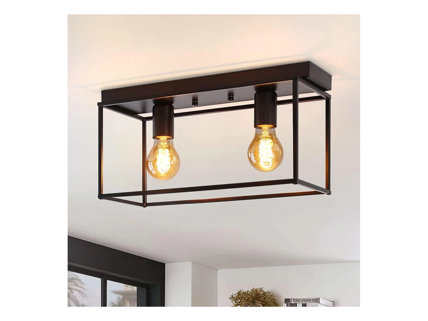 NETTLIFE Plafonnier 2 spots E27 25W rétro - lampe industrielle noire pour salon vintage en métal avec 2 ampoules max  pour cuisine