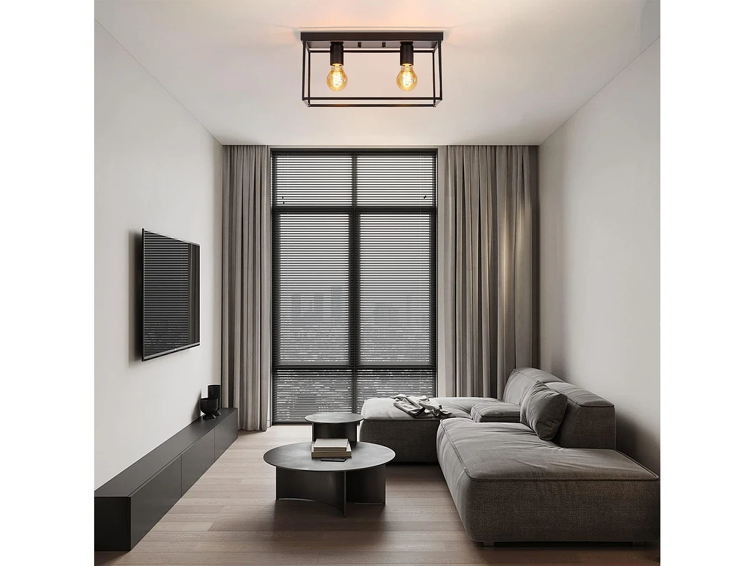 NETTLIFE Plafondlamp E27 - vierkant - 2-Lichts - Retro Plafondverlichting - Zwart - Vintage - Metalen Lamp - voor Slaapkamer | Woonkamer | Gang | Keuken - Max.25W