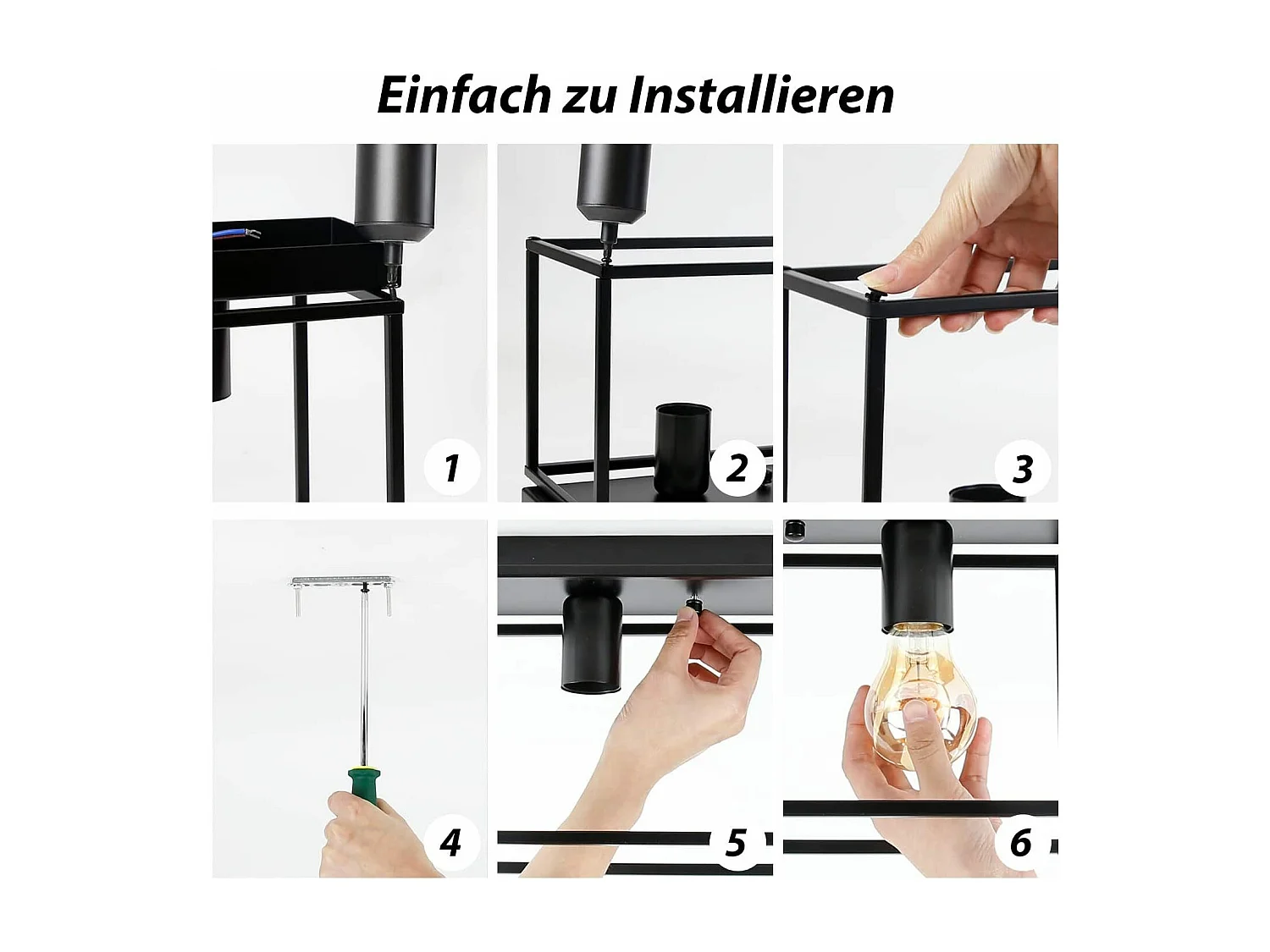 NETTLIFE Plafondlamp E27 - vierkant - 2-Lichts - Retro Plafondverlichting - Zwart - Vintage - Metalen Lamp - voor Slaapkamer | Woonkamer | Gang | Keuken - Max.25W