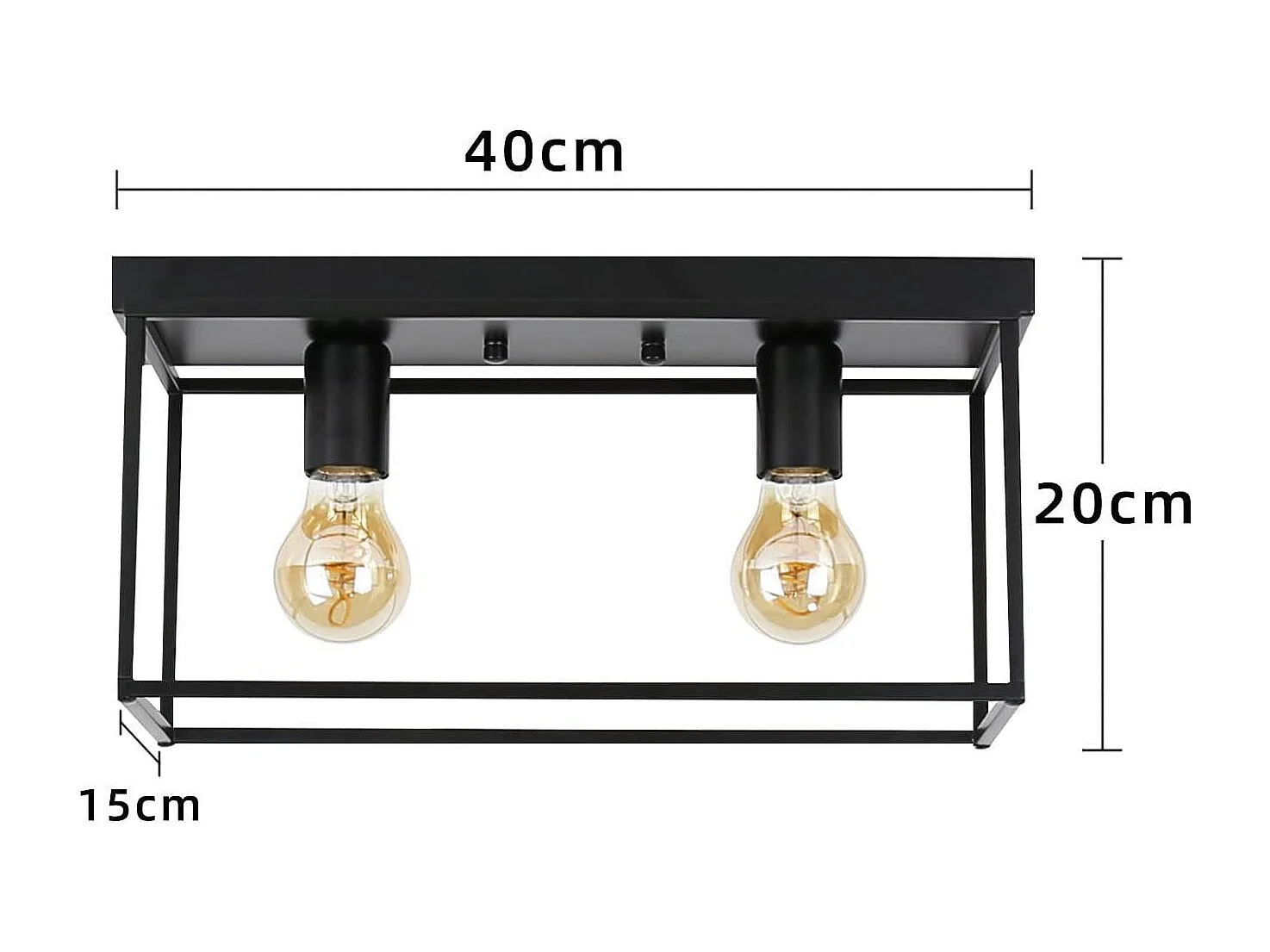 NETTLIFE Plafonnier 2 spots E27 25W rétro - lampe industrielle noire pour salon vintage en métal avec 2 ampoules max  pour cuisine