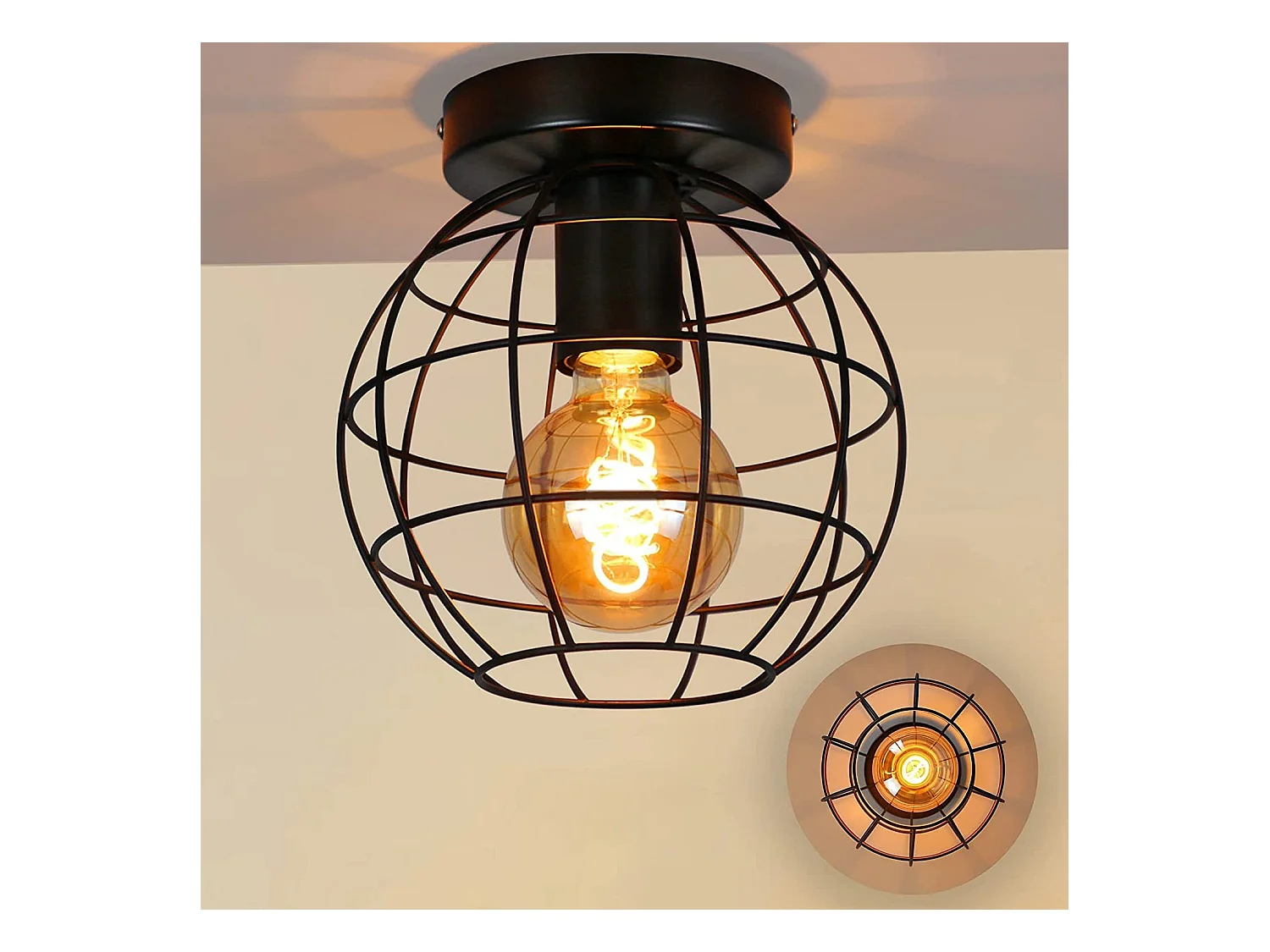 NETTLIFE Plafondlamp Zwart - Plafonnière E27 Lamp - Industrieel - ⌀ 18.3 cm