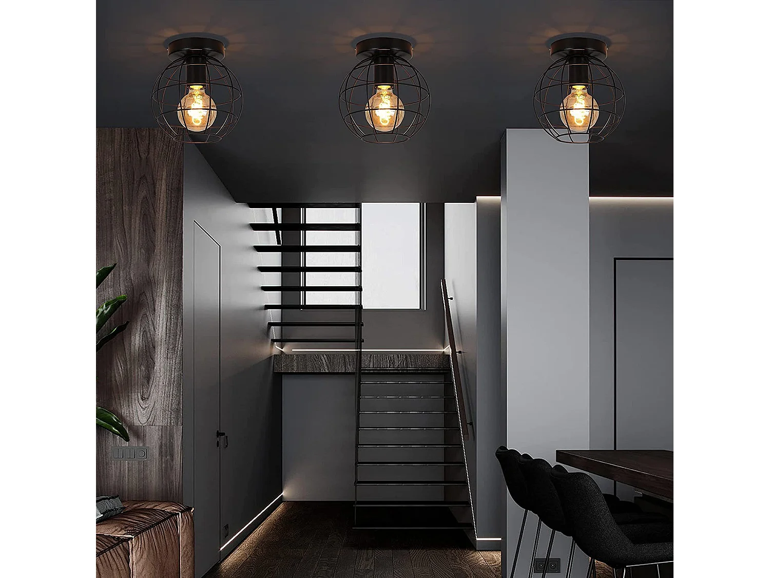 NETTLIFE Plafonnier Vintage en métal Industriel Lampe de Couloir Noir E27 Abat-Jour Lampe d'escalier rétro pour Cuisine Chambre Salon