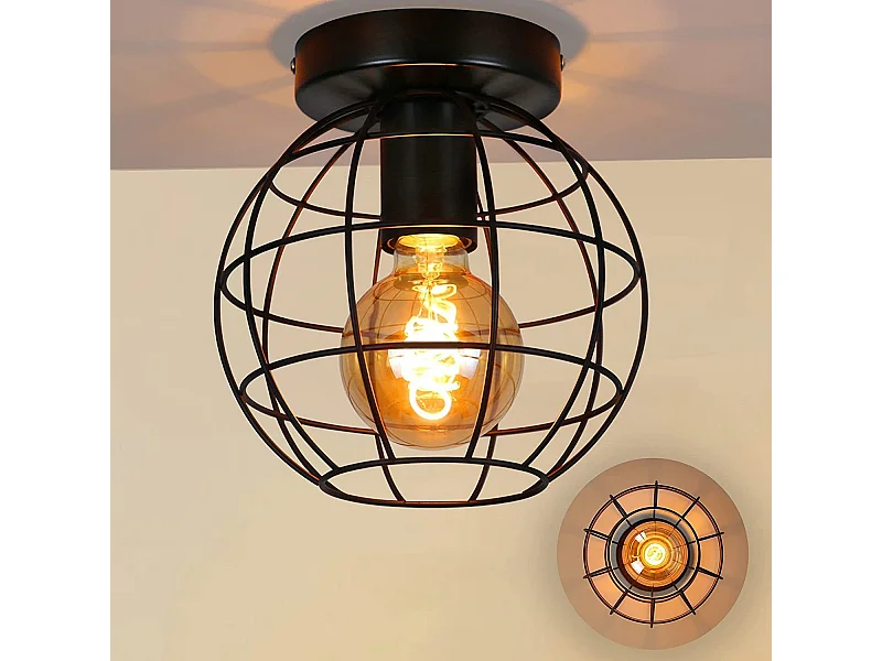 NETTLIFE Plafonnier Vintage en métal Industriel Lampe de Couloir Noir E27 Abat-Jour Lampe d'escalier rétro pour Cuisine Chambre Salon