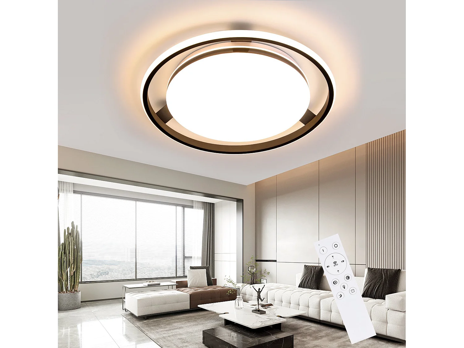 NETTLIFE Plafonnier LED Noir Moderne Télécommande Design Rond Lampe de Salon avec Lampe à Intensité Variable pour Chambre Cuisine Bureau Couloir