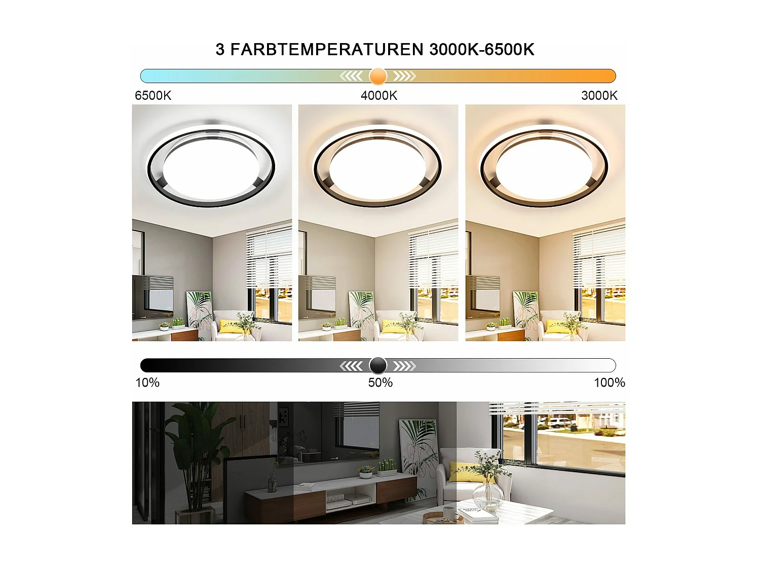 NETTLIFE Plafonnier LED Noir Moderne Télécommande Design Rond Lampe de Salon avec Lampe à Intensité Variable pour Chambre Cuisine Bureau Couloir