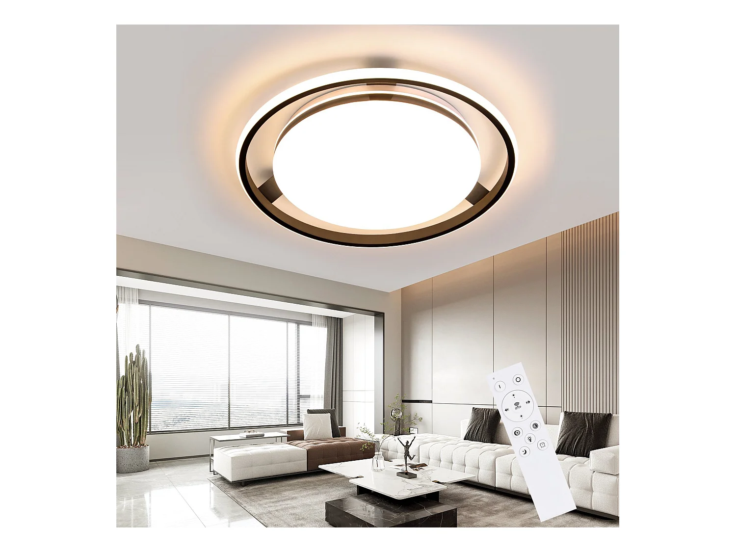 NETTLIFE Plafonnier LED Noir Moderne Télécommande Design Rond Lampe de Salon avec Lampe à Intensité Variable pour Chambre Cuisine Bureau Couloir