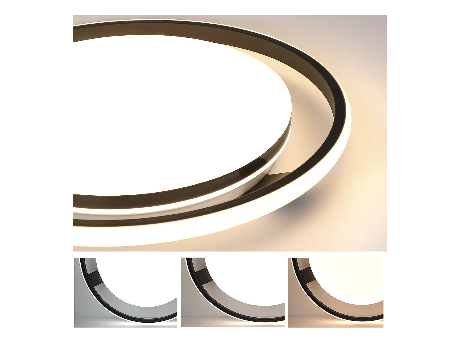 NETTLIFE Plafondlamp LED Zwart rond Metaal 42W Dimbaar met Afstandsbediening Moderne Plafondverlichting voor Woonkamer | Slaapkamer | Studeerkamer 44cm