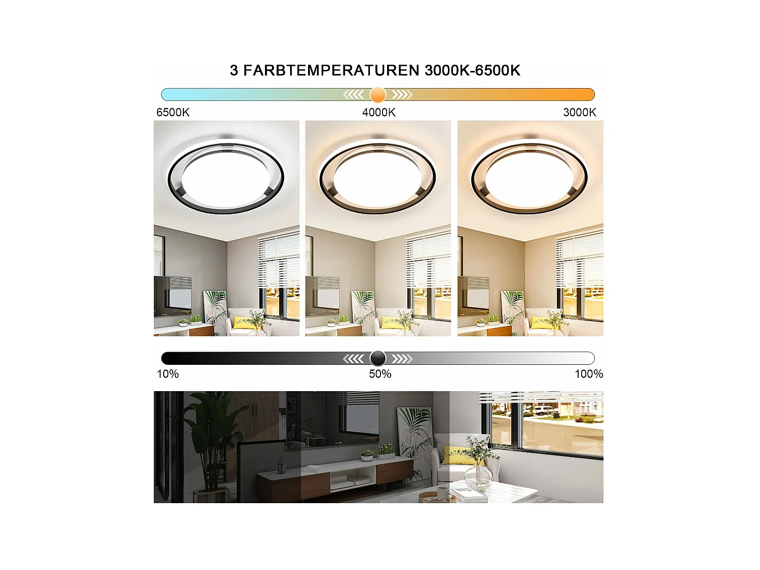 NETTLIFE Plafondlamp LED Zwart rond Metaal 42W Dimbaar met Afstandsbediening Moderne Plafondverlichting voor Woonkamer | Slaapkamer | Studeerkamer 44cm