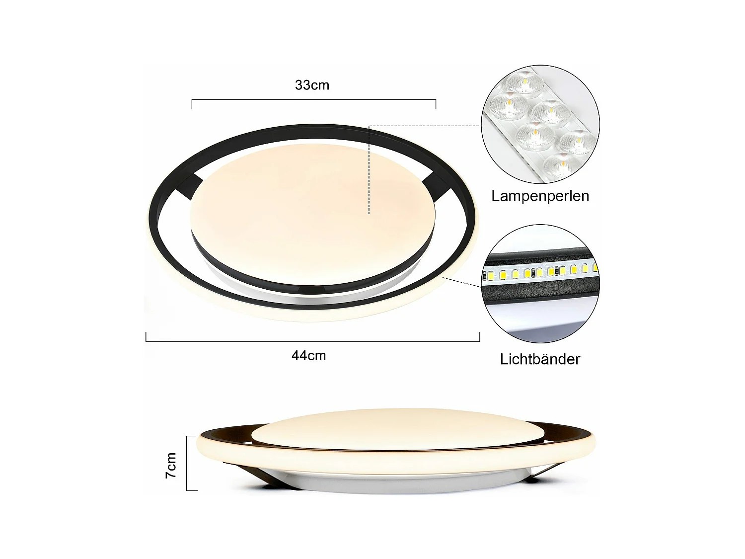 NETTLIFE Plafondlamp LED Zwart rond Metaal 42W Dimbaar met Afstandsbediening Moderne Plafondverlichting voor Woonkamer | Slaapkamer | Studeerkamer 44cm