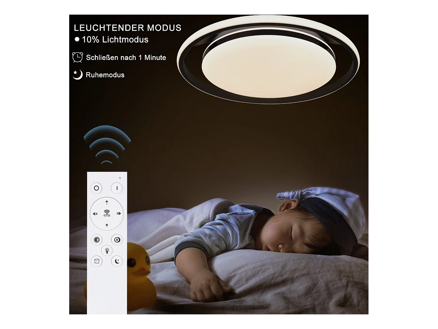 NETTLIFE Plafondlamp LED Zwart rond Metaal 42W Dimbaar met Afstandsbediening Moderne Plafondverlichting voor Woonkamer | Slaapkamer | Studeerkamer 44cm