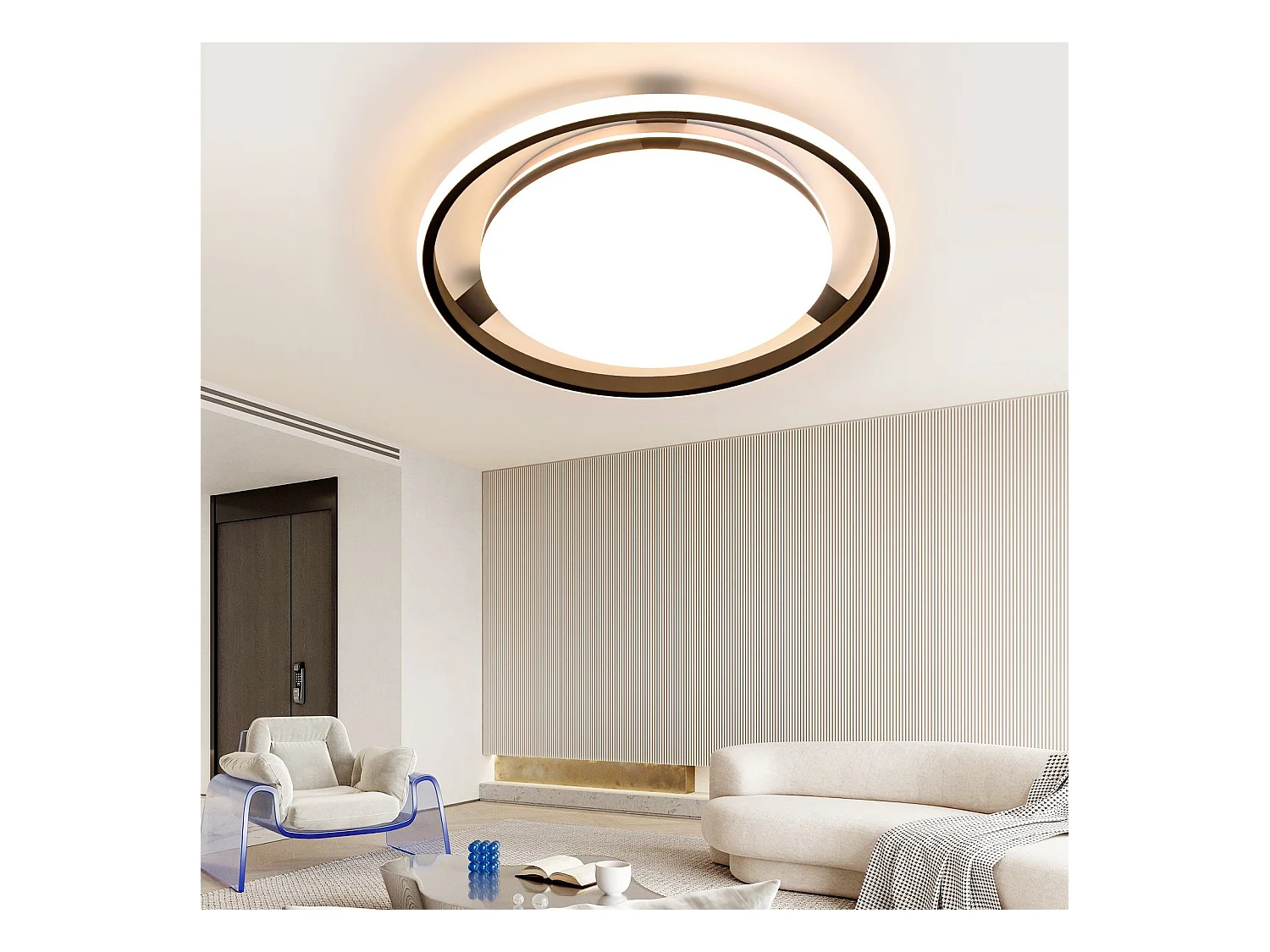 NETTLIFE Plafondlamp LED Zwart rond Metaal 42W Dimbaar met Afstandsbediening Moderne Plafondverlichting voor Woonkamer | Slaapkamer | Studeerkamer 44cm