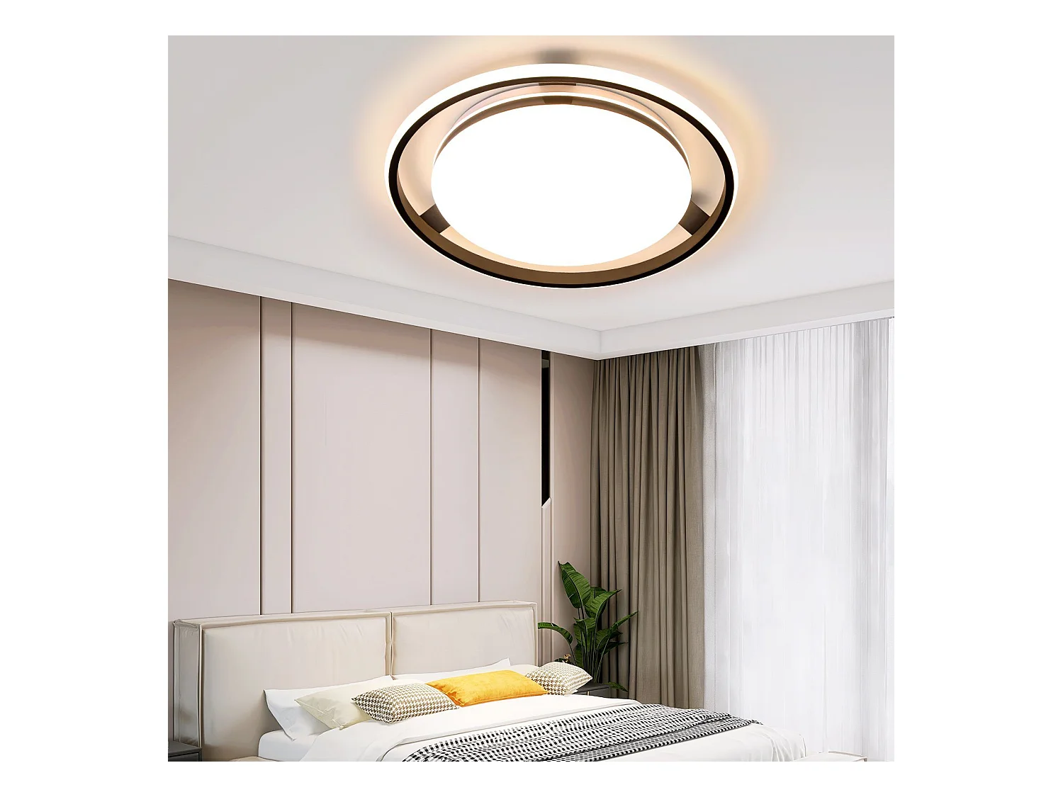 NETTLIFE Plafondlamp LED Zwart rond Metaal 42W Dimbaar met Afstandsbediening Moderne Plafondverlichting voor Woonkamer | Slaapkamer | Studeerkamer 44cm