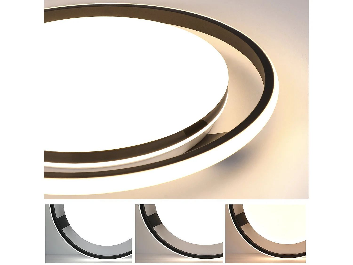 NETTLIFE Plafondlamp LED Zwart rond Metaal 42W Dimbaar met Afstandsbediening Moderne Plafondverlichting voor Woonkamer | Slaapkamer | Studeerkamer 44cm