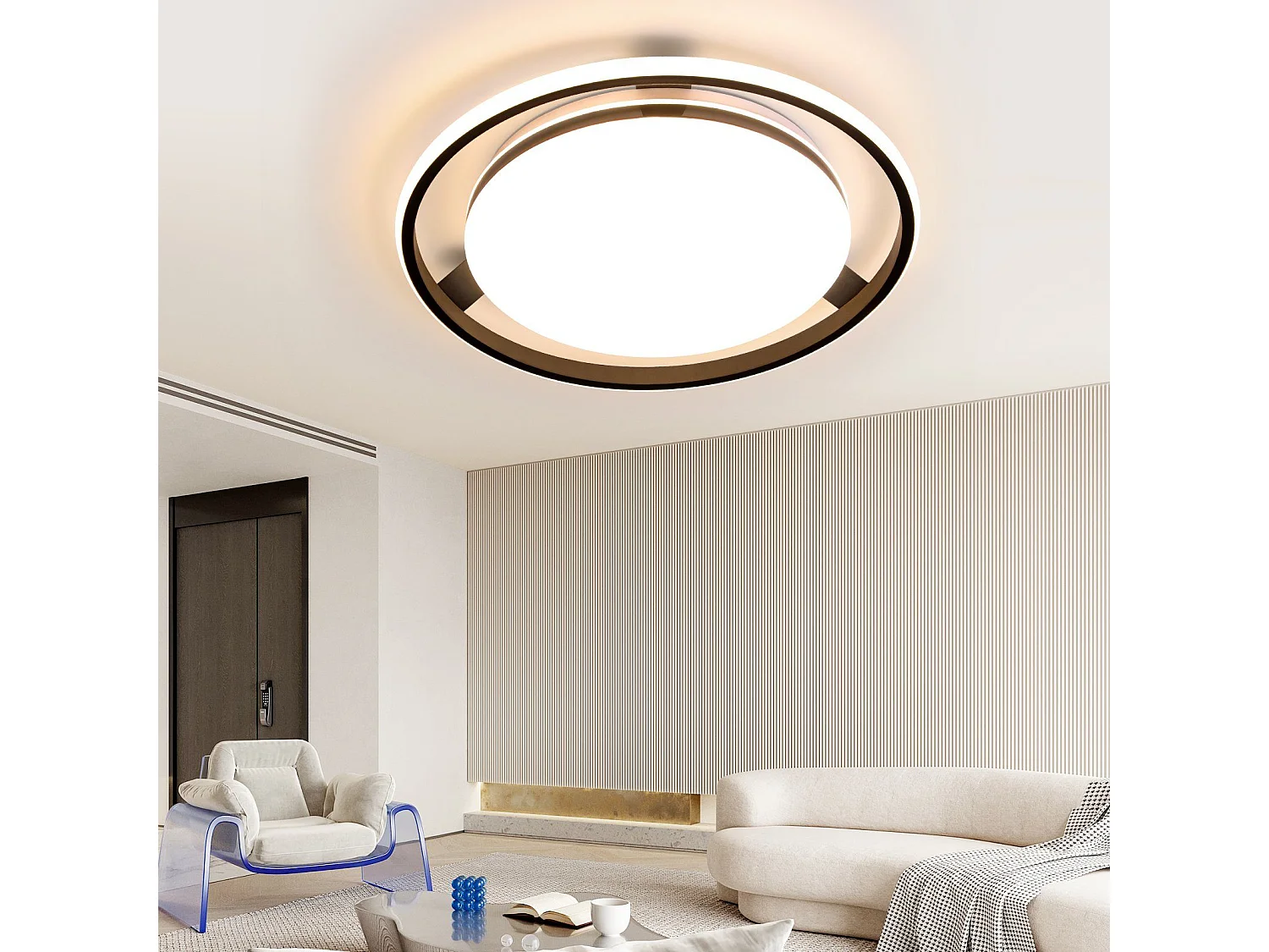 NETTLIFE Plafondlamp LED Zwart rond Metaal 42W Dimbaar met Afstandsbediening Moderne Plafondverlichting voor Woonkamer | Slaapkamer | Studeerkamer 44cm