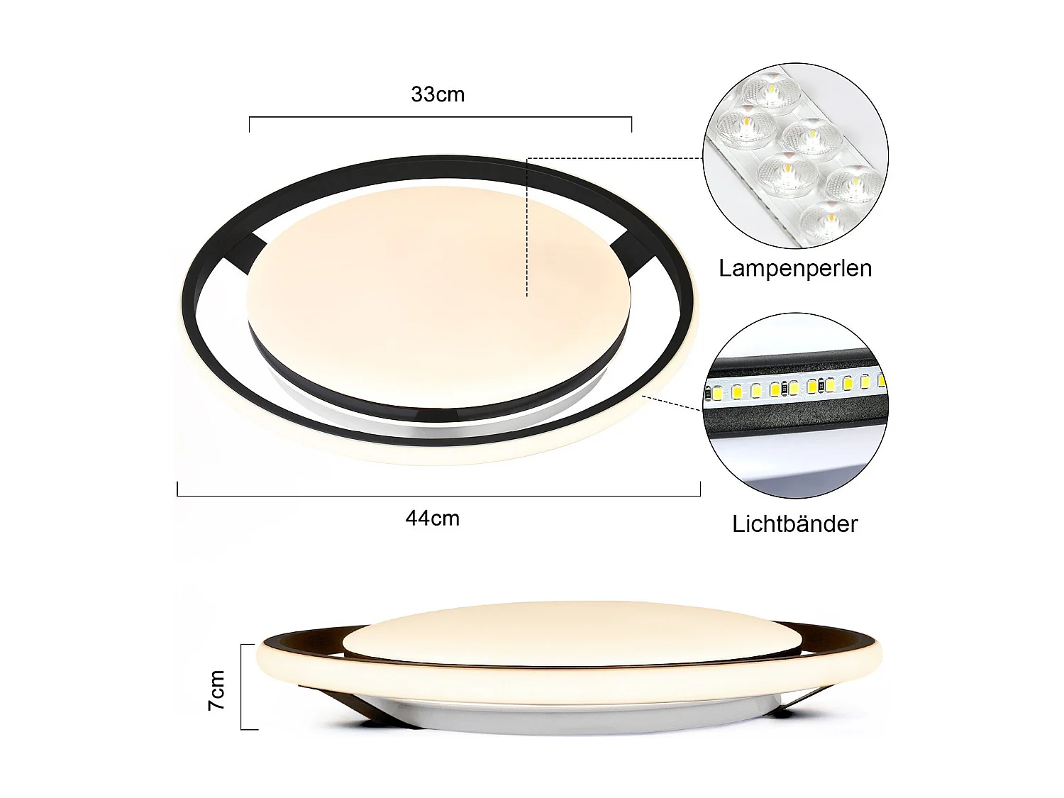 NETTLIFE Plafonnier LED Noir Moderne Télécommande Design Rond Lampe de Salon avec Lampe à Intensité Variable pour Chambre Cuisine Bureau Couloir