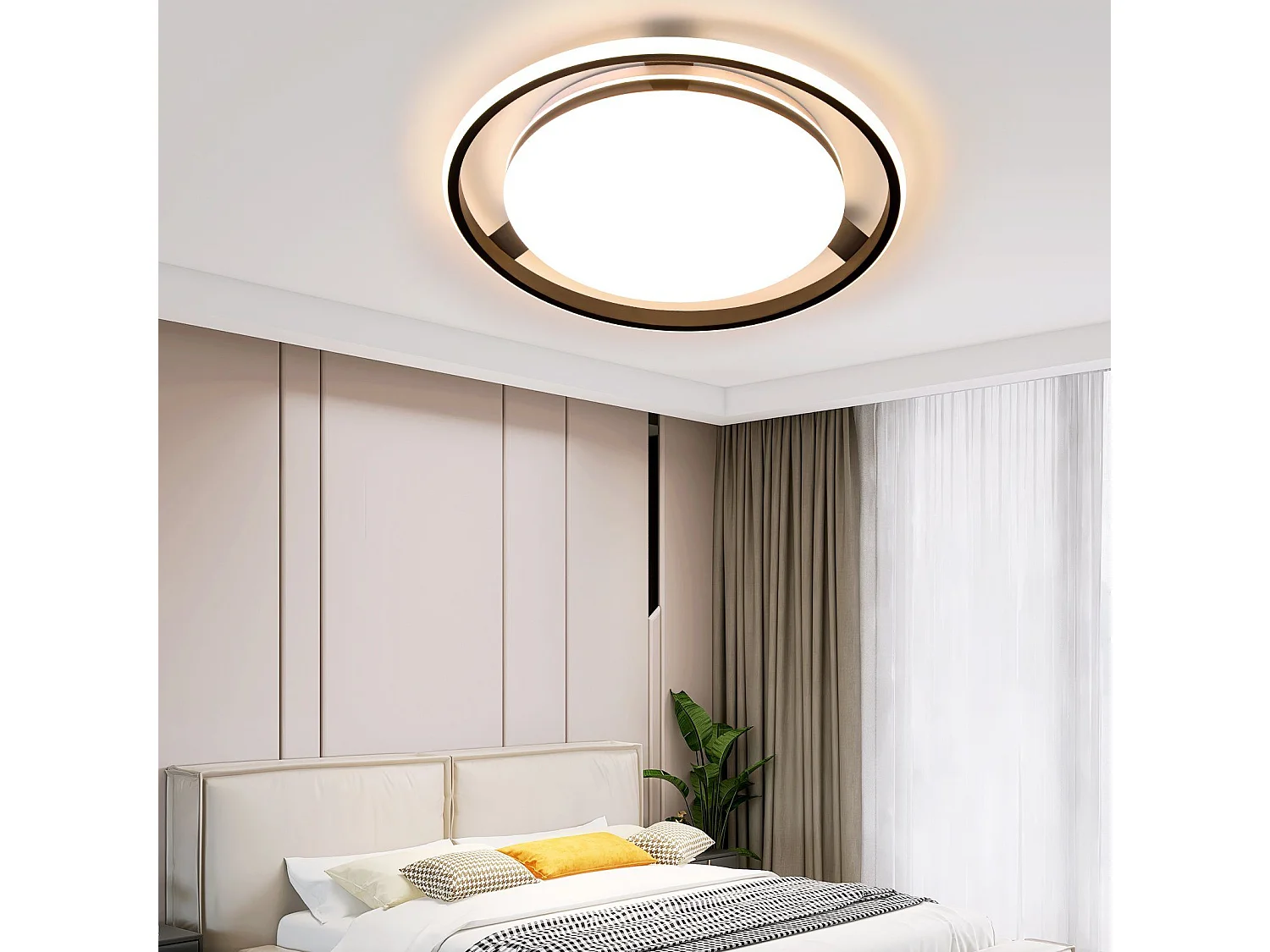 NETTLIFE Plafonnier LED Noir Moderne Télécommande Design Rond Lampe de Salon avec Lampe à Intensité Variable pour Chambre Cuisine Bureau Couloir