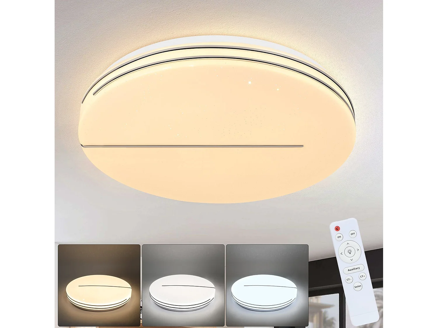 NETTLIFE Lámpara de Techo LED Moderna Lámpara Redonda de  de 44 W 40 cm Regulable con Control Remoto Iluminación de Dormitorio con Cielo Estrellado