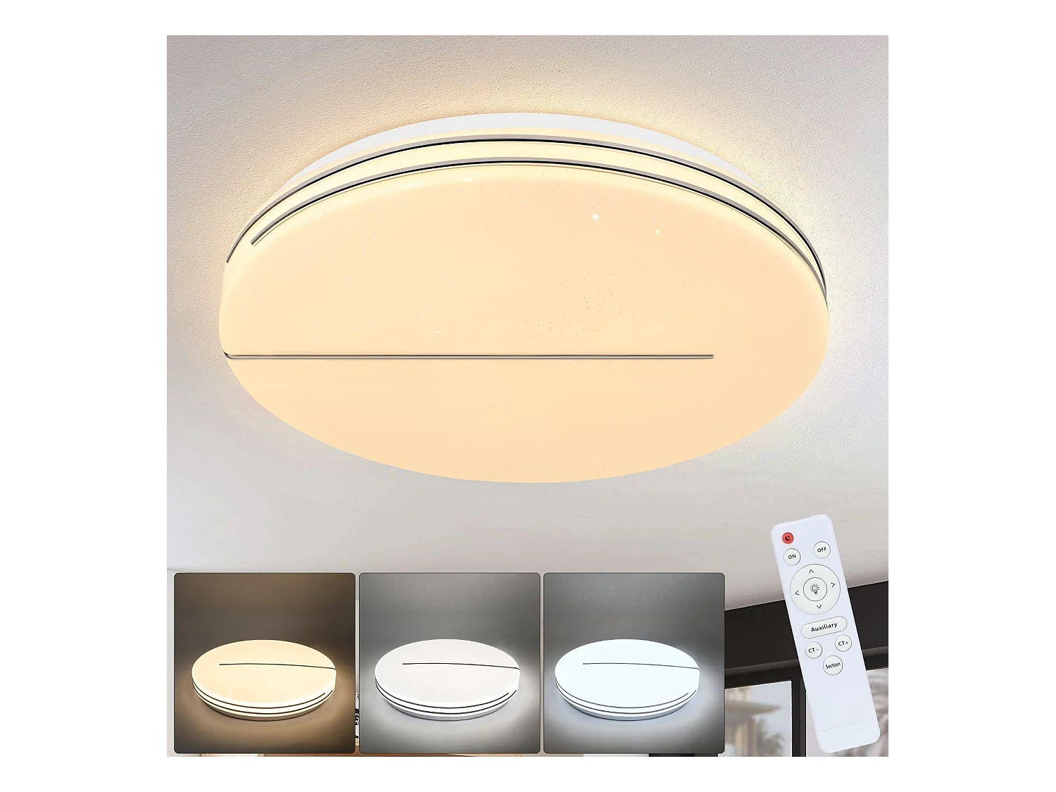 NETTLIFE Plafonnier LED Moderne Rond 44W Lampe de Salon 40cm Dimmable avec Télécommande Ciel Étoilé Éclairage de Chambre pour Couloir de Cuisine